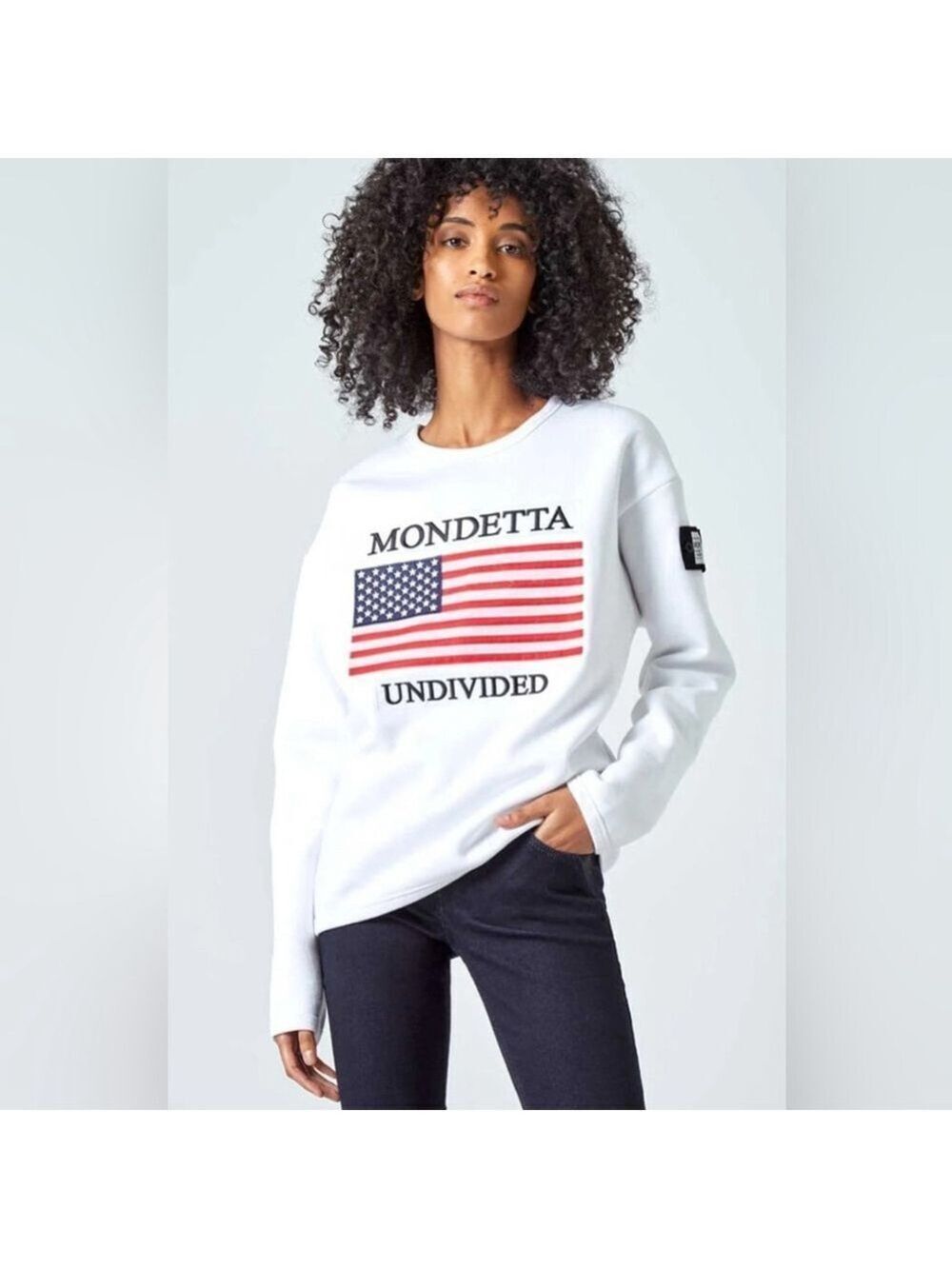 Mondetta Undivided White Logo Sweatshirt USA Flag Women’s Size Small